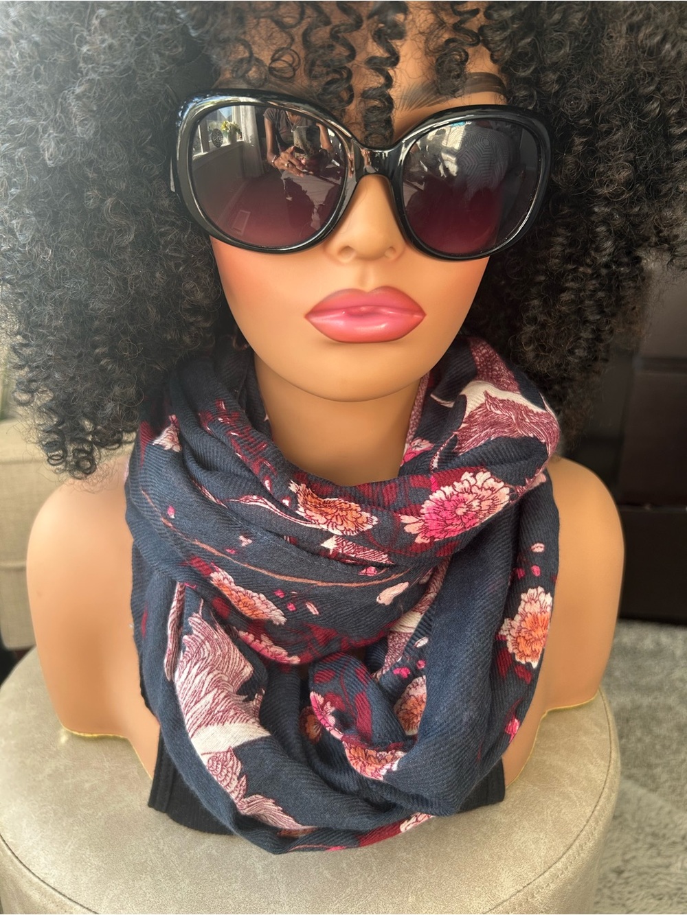 ✨NEW H&M Navy Floral Infinity Funnel Scarf with Pink Accents